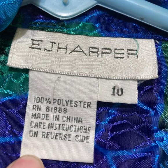 Vintage EJ Harper Women's Geometric Floral Long Sleeve Satin Top Size 10 - Picture 5 of 6